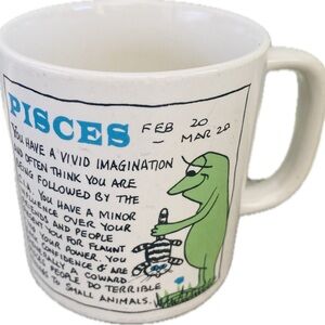 Pisces Zodiac Mug with Cartoon frog Design horoscope astrology vintage